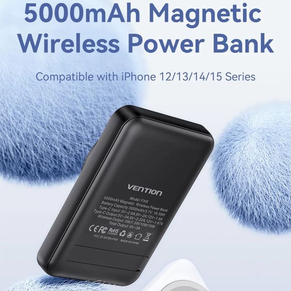 Eksternt batteri - VENTION - FHSL0 - 5000 mAh - Hurtigopladning - 2x Type-C - Blå