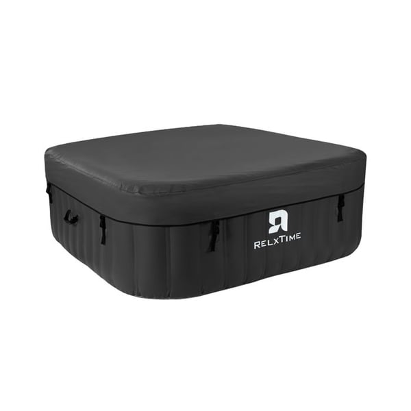 Neliönmuotoinen 6-hengen hierontakylpy - RELXTIME - 130 suihkua - Musta - Suodatin ja kansi mukaan lukien