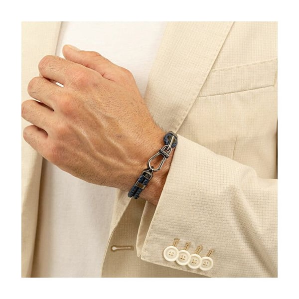 Elegant dubbelarmband i mörkblått läder 1580701 - Längd: 19 cm