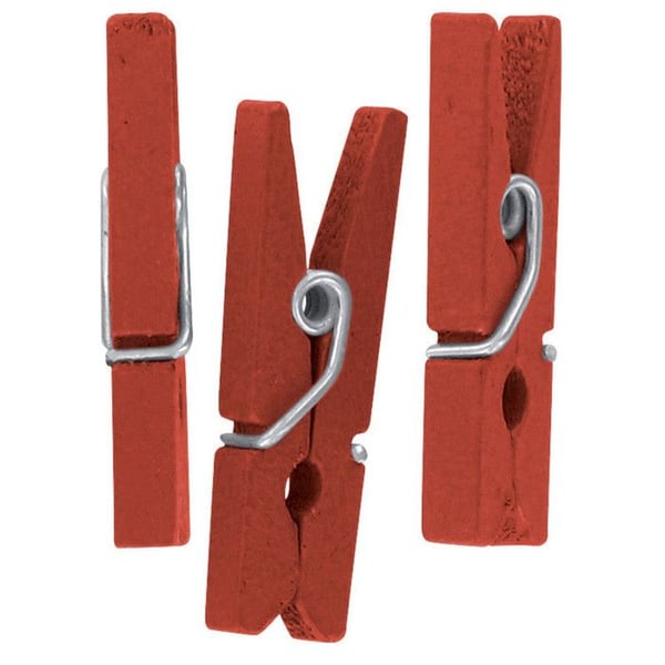 Klädnypor - CTOP - 2,5 cm - 50 stycken - Naturligt trä - Röd