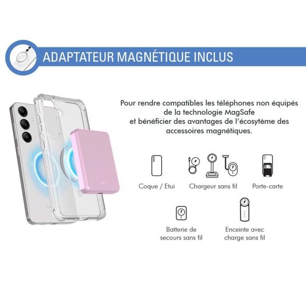 Powerbank 5000mAh - FORCE POWER - Kompatibel med MagSafe - Induktion 15W - Rosé - För iPhone