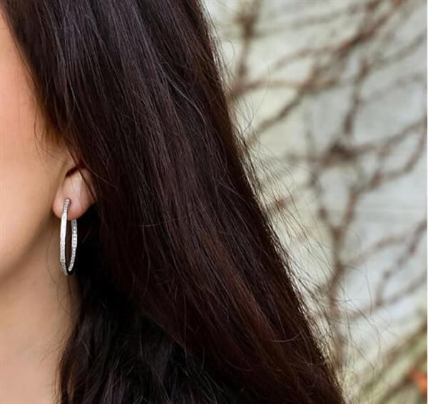 Örhängen - BENETO - AGUP1180 - Silver 925 - Klara kristaller - Eleganta hoops