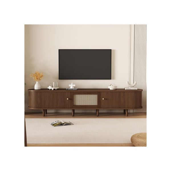 Støtte TV oval i mørk valnød, rattan design - 180 cm design MDF, justerbare ben, belastningskapacitet 30 kg