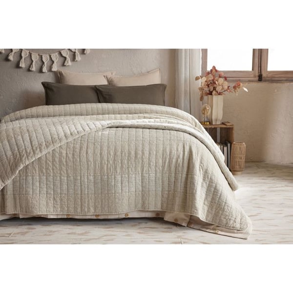Sängöverkast 240 x 260 cm "Zelie" Bomull Jacquard Effekten av Fjäril - Sand - 240 x 260 cm