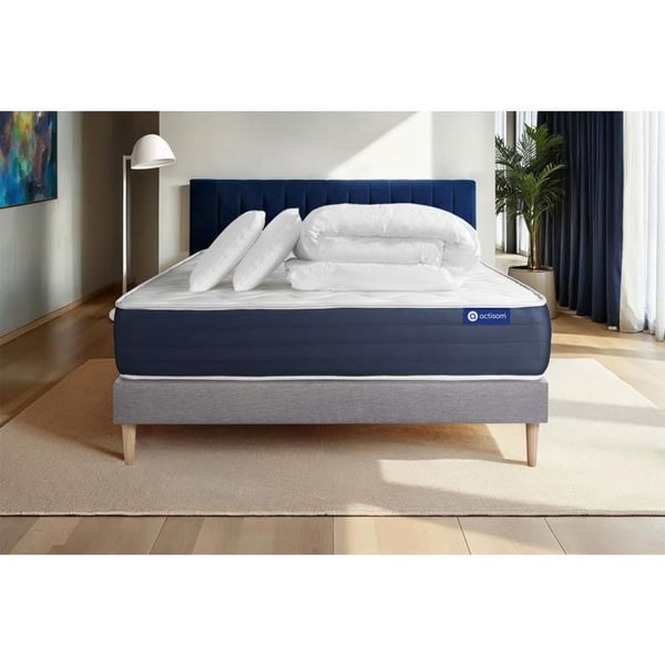 Komplett sängpaket 200x200 cm - Madrass + Sängbotten Grå (i kit) + 2 kuddar + Täcke - Actilatex Sl