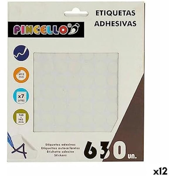 Självhäftande etiketter - PINCELLO - Ø 13 mm - Vit - 12 enheter - Flerfärgad Självhäftande etiketter - PINCELLO - Ø 13 mm - Vit - 12 enheter - Flerfärgad
