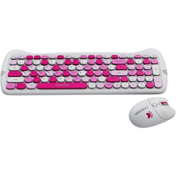 Tangentbord och mus-set - CANYON - HSET-W6 - Rosa - Trådlös - Optisk