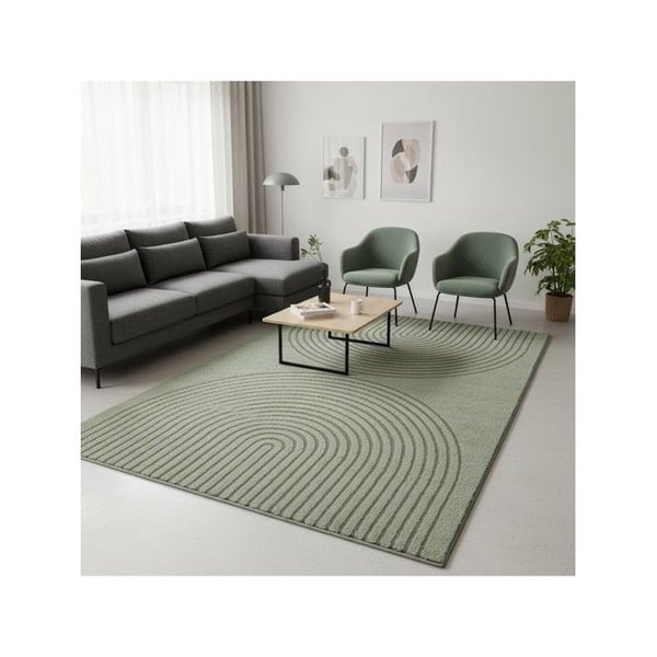 Modern matta med minimalistisk bågmönster, tät sammet 12 mm, designad för samtida salonger (Dimension: 200x280 cm - Färg: Grön)