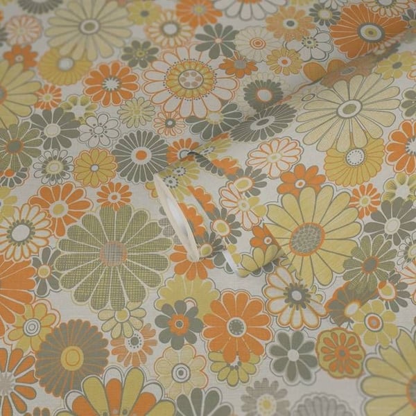 Retro Chic non-woven tapet - A.S. CREATION - Blom- och växtmönster - Grönt och orange