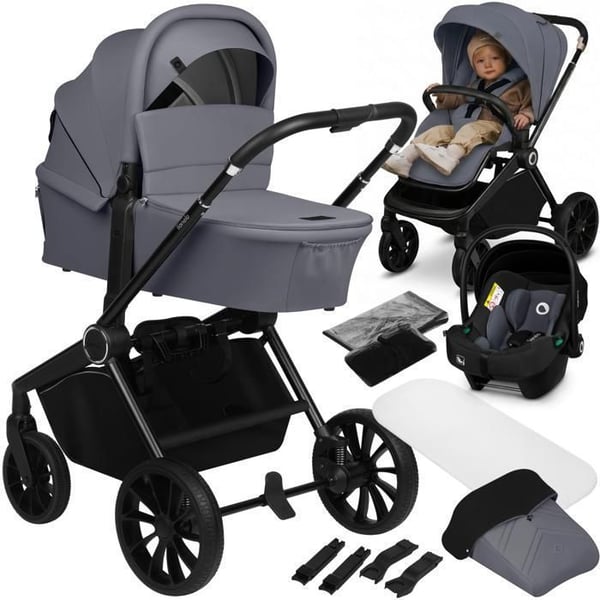 Kombinerad 3-i-1 barnvagn LIONELO Mika Plus - Upp till 22kg - Trio barnvagnspaket, liggdel, bilstol och tillbehör - Grå Kombinerad 3-i-1 barnvagn LIONELO Mika Plus - Upp till 22kg - Trio barnvagnspaket, liggdel, bilstol och tillbehör - Grå