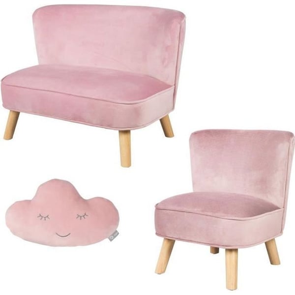 ROBA Soffa och Barnfåtölj Lil Sofa + Dekorativ Moln Kudde - Sammet Set - Rosa/lila