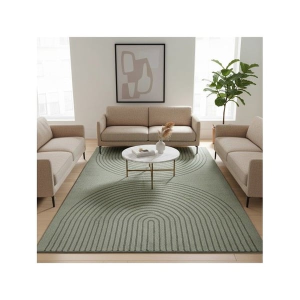 Modern matta med minimalistisk bågmönster, tät sammet 12 mm, designad för samtida salonger (Dimension: 200x280 cm - Färg: Grön)