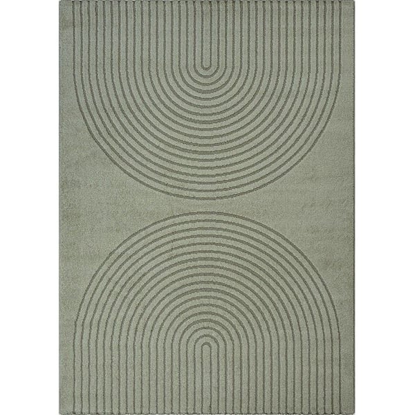 Modern matta med minimalistisk bågmönster, tät sammet 12 mm, designad för samtida salonger (Dimension: 200x280 cm - Färg: Grön)