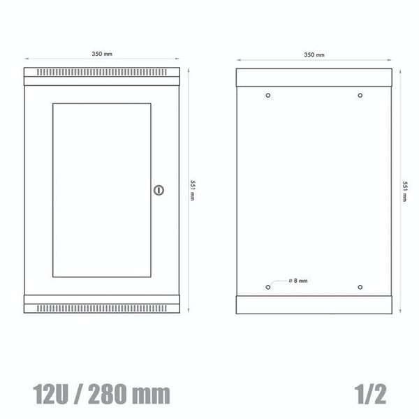 Datacom 10 12U/280 mm (glas) grå