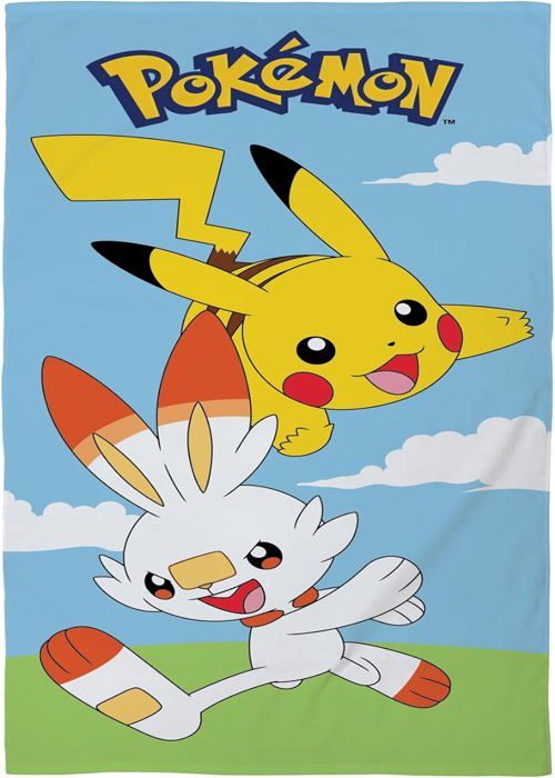 Strandhandduk - HALANTEX - Pikachu och Scorbunny - 100% bomull - 70 x 140 cm - Gul