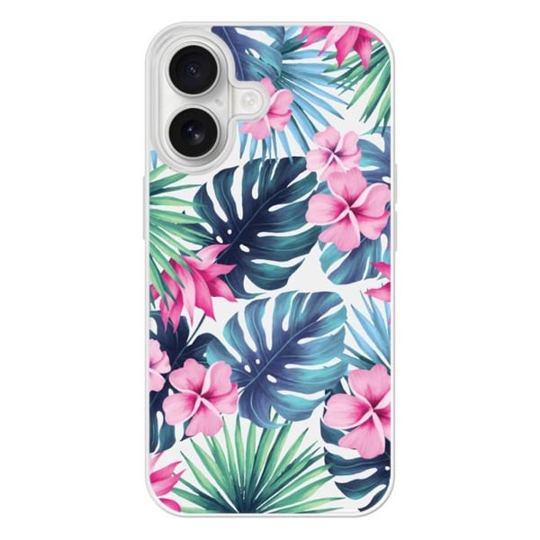Förstärkt silikonhölje med tryck, kompatibelt med Apple iPhone 16 Tropical Aquarelle