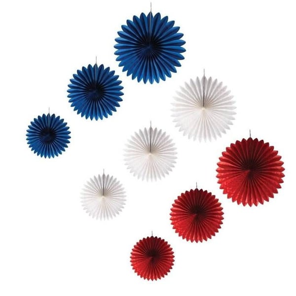 Hängande rosetter - PTIT CLOWN - set om 9 - papper - 20/25/30 cm - blå, vit, röd