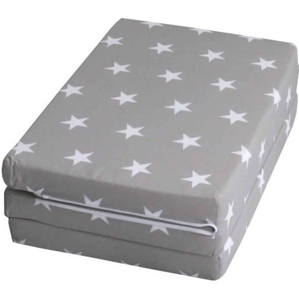 ROBA Little Stars hopfällbar resemadrass - 60x120 cm - Avtagbart överdrag - Grå / Vit