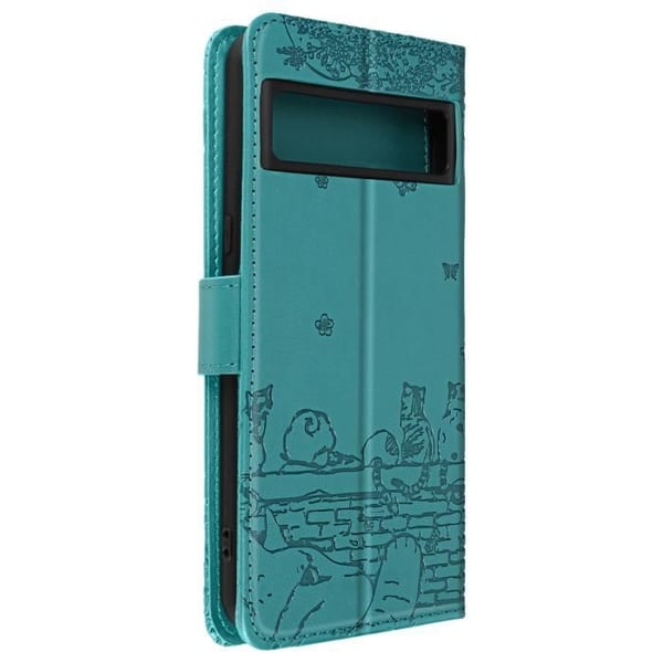 Kattfodral för Google Pixel 8 Pro Wallet Series Kawaii Cat Cover Turkos