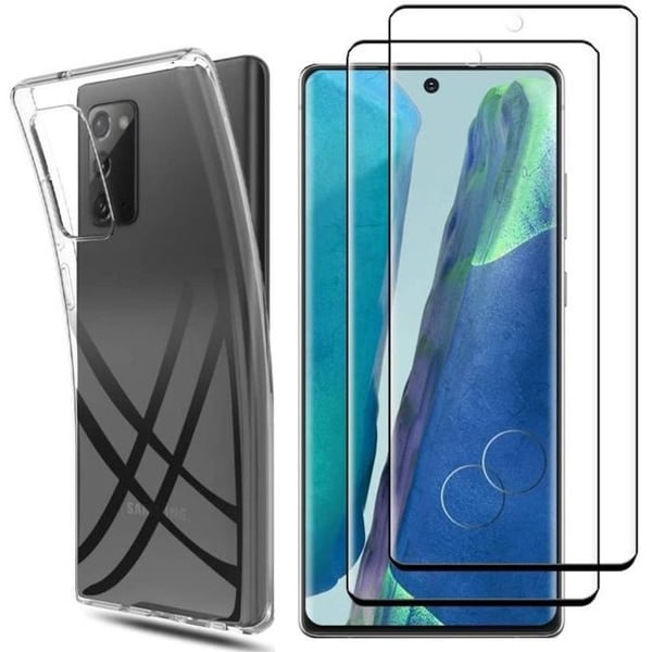 Coque för Samsung Galaxy NOTE 20 och 2 Härdat Glas Svart Kant Skärmskydd Phonillico®