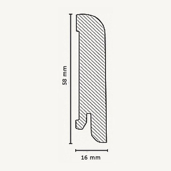 PROVISTON Sockel nr 389 MDF 16 x 58 x 2500 mm silver för att limma, klämma, skruva & spika Belagd MDF-kärna 25 meter | 10 stycken