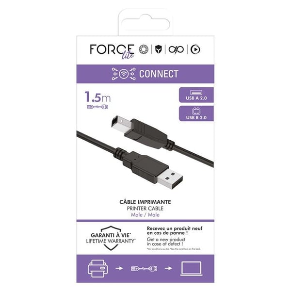 USB-B Hane till USB-A Hane 2.0 för Skrivare 1.5m Kraftkabel Svart