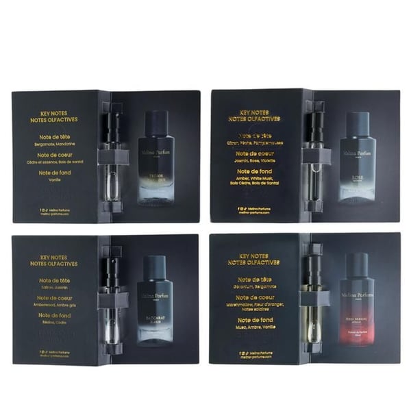 Melina Parfums 4 prover Trésor D'afrique, Rose Sauvage, Baccarat Elixir, Red Magic Aïsha