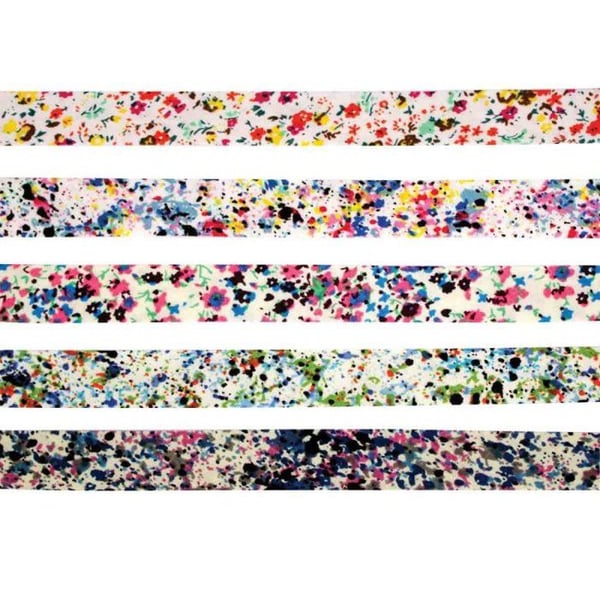 MégaCréa DIY - Biais bomull 1 cm x 1 m Flerfärgade blommor 5 stycken