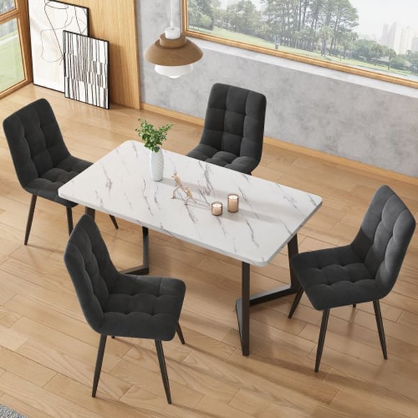 Spisebord - MUVOE - 117 cm - 4 stole - Mørkegrå velour - Sorte ben
