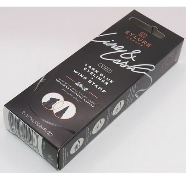 Eylure London Line & Lash 3-i-1 — Eyeliner-lim med vinge, Svart 2×0,7 ml