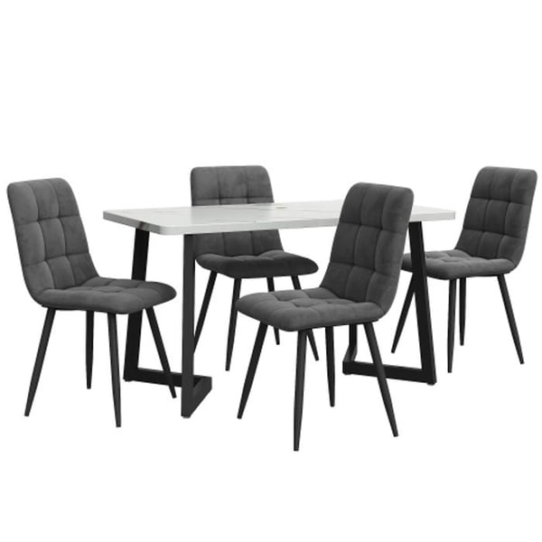 Spisebord - MUVOE - 117 cm - 4 stole - Mørkegrå velour - Sorte ben