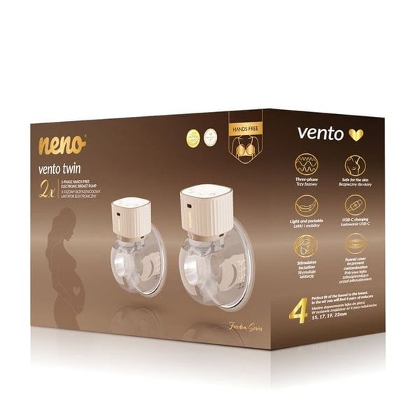 Langaton sähköinen rintapumppu - NENO - 3 vaihetta - Vento Twin - LCD-näyttö - Ilman BPA:ta - Beige - Kapasiteetti 150 ml