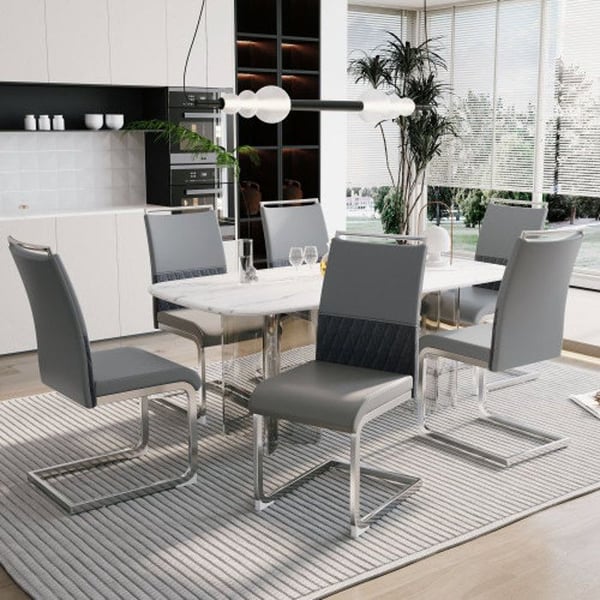 Spisestole - MUVOE - Sæt af 6 - PU-læder og hør - Moderne design - Ergonomisk komfort