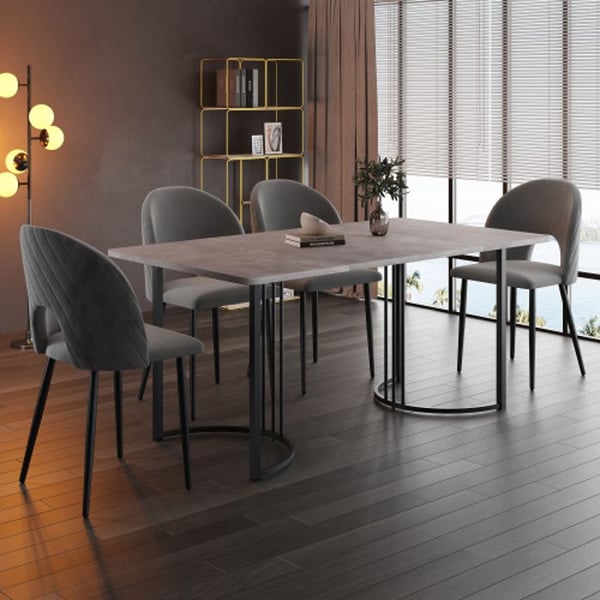 Matgrupp - MUVOE - 140x80 cm - 4 stolar i sammet - Robust metallram - Modern design
