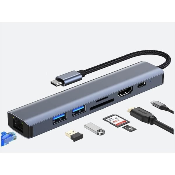USB C till HDMI Hub, 2 USB-C till USB-portar, USB C till SD/TF-kort, 100W PD-laddning, kompatibel med MacBook Pro/Air, iPhone 15 etc.