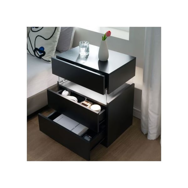 LED natbord - MUVOE - Sort - 3 skuffer - Akrylpanel - Multifarvet belysning
