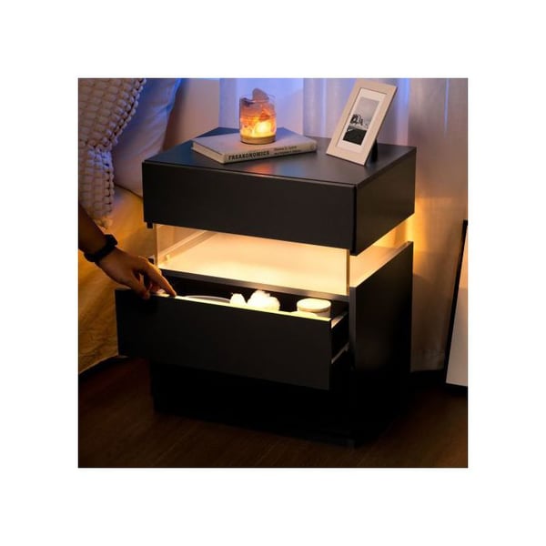 LED natbord - MUVOE - Sort - 3 skuffer - Akrylpanel - Multifarvet belysning