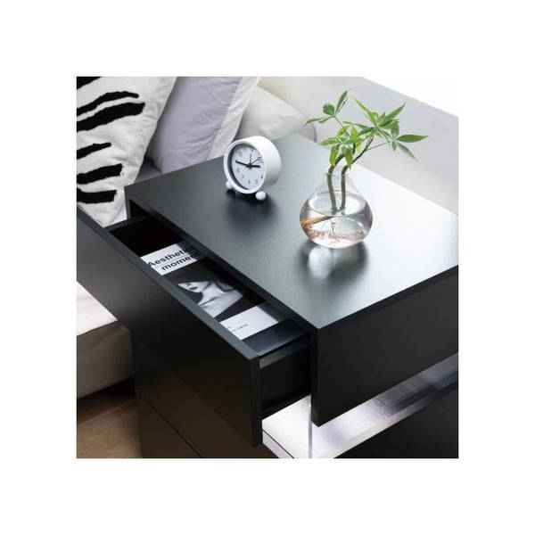 LED natbord - MUVOE - Sort - 3 skuffer - Akrylpanel - Multifarvet belysning