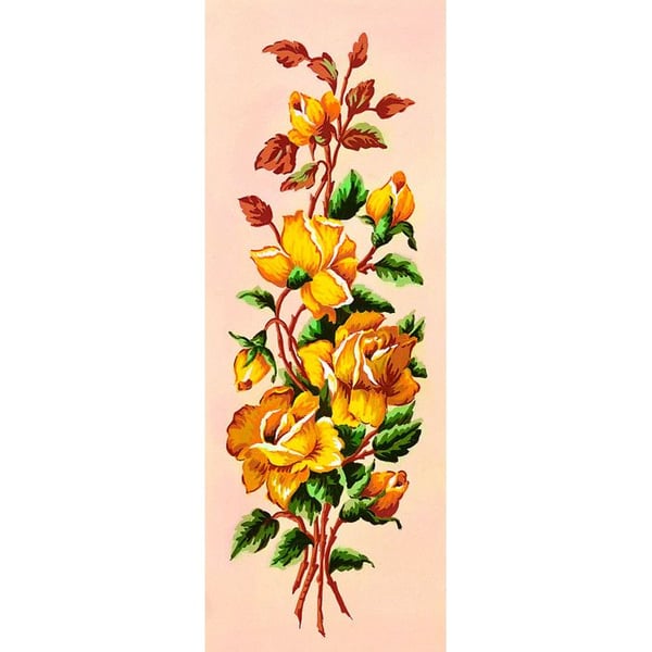 Antikt duk med gula rosor 25x60cm