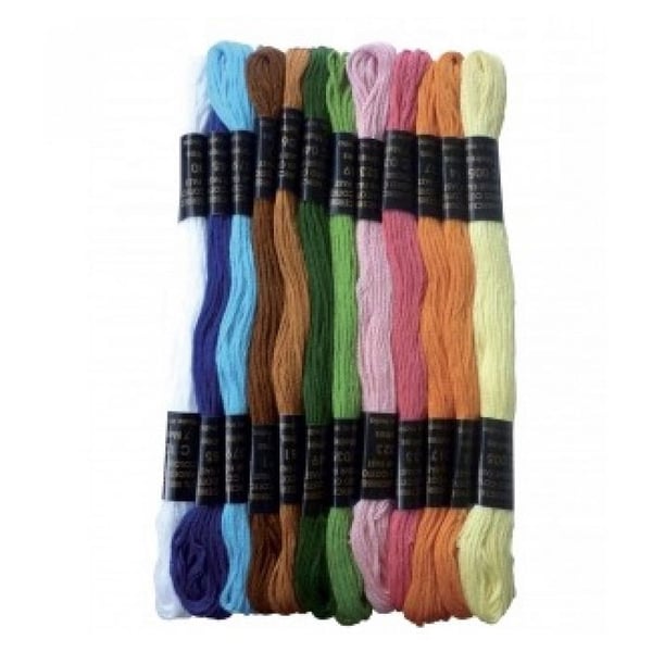 Trådar för brasilianska armband - Natur - 12 nystan - 100% bomull - 7 meter - 12 assorterade färger