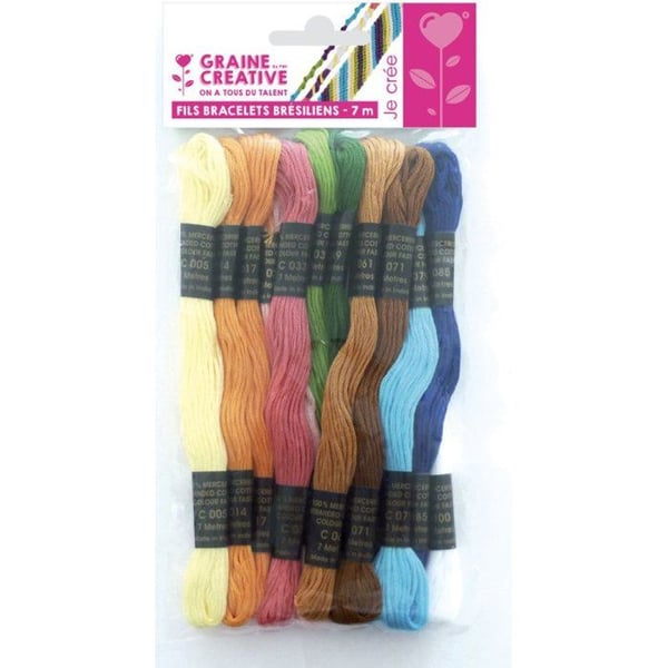 Trådar för brasilianska armband - Natur - 12 nystan - 100% bomull - 7 meter - 12 assorterade färger