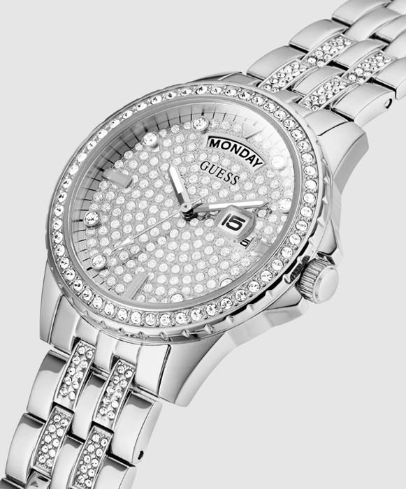 Damklocka - GUESS - GW0254L1 - Stål - Vattentät 30m - Silverurtavla med strass