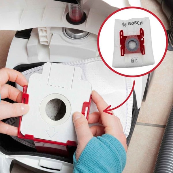 Säck för dammsugare typ G - Bosch - MEGAfilt SuperTEX - 4 säckar + 1 mikrofilt - Hygienisk stängning