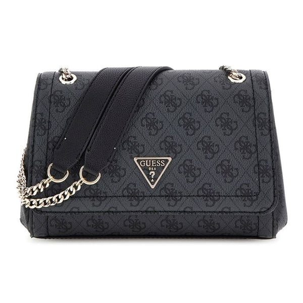 GUESS Axelficka gråsvart för kvinnor - Noelle II omvandlings Xbody Flap Bag Kol logotyp 309950