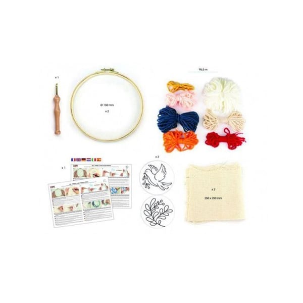 Broderi kit Punch needle - Graine Creative - Fågel och blad - Flerfärgad - 15 cm