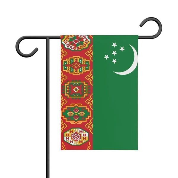 Turkmenistans Trädgårdsflagga – 32 x 47.5 cm – Hållbar Polyester – Horisontellt Format – Utomhus – Pixelforma