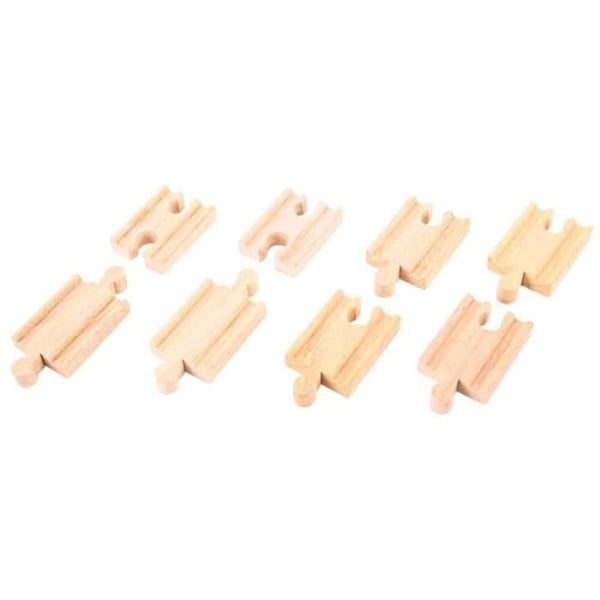 Junction skenor och korta skenor - BIGJIGS - Trätåg - Set med 8 skenor - Vit