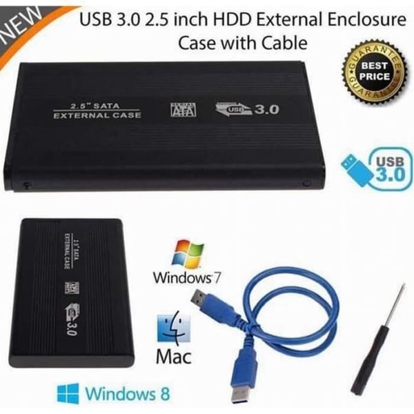 Eksternt kabinet - Kingwing® - 25 - USB 3.0 - 2,5 tommer - Sort