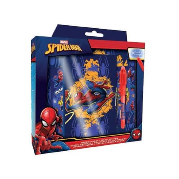 Skrivset - Spider-Man - Dagbok - Flerfärgad - Med Lås - Magisk Penna