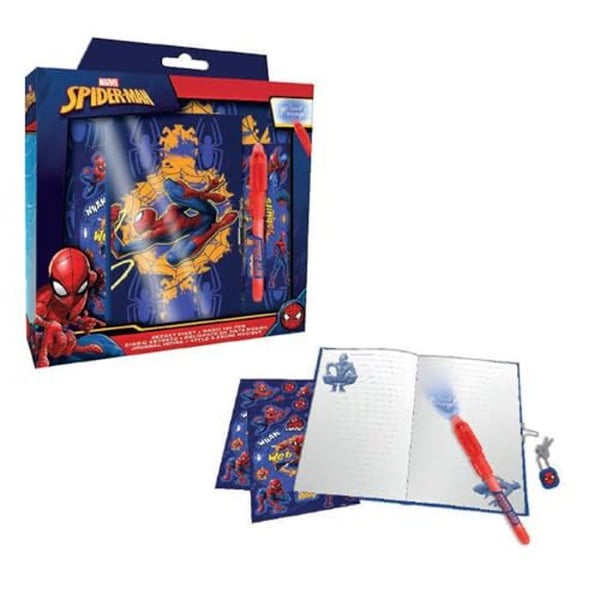 Skrivset - Spider-Man - Dagbok - Flerfärgad - Med Lås - Magisk Penna